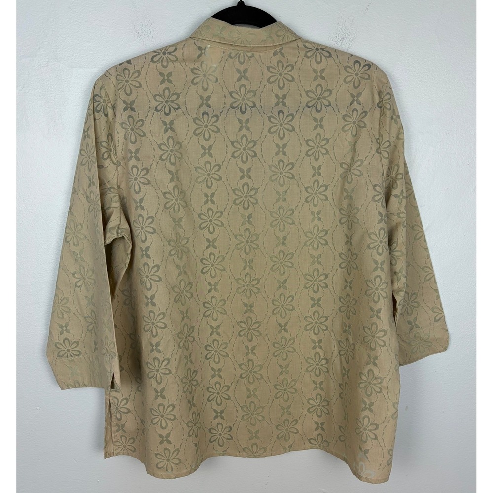 Liz Claiborne Tan Floral Button‎ Down Blouse Cottagecore Fairycore Size L Petite - Picture 7 of 7